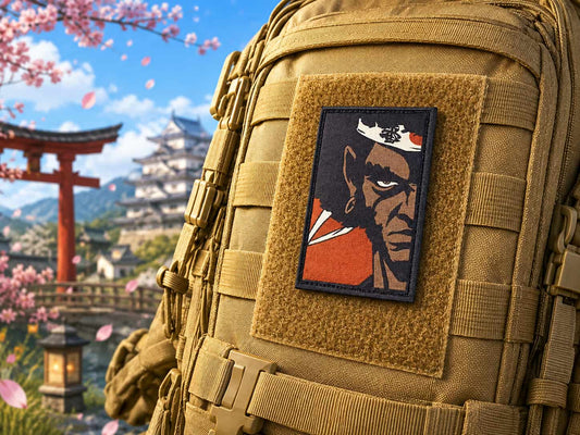 Afro Samurai Morale Patch in a scene of cherry blossoms