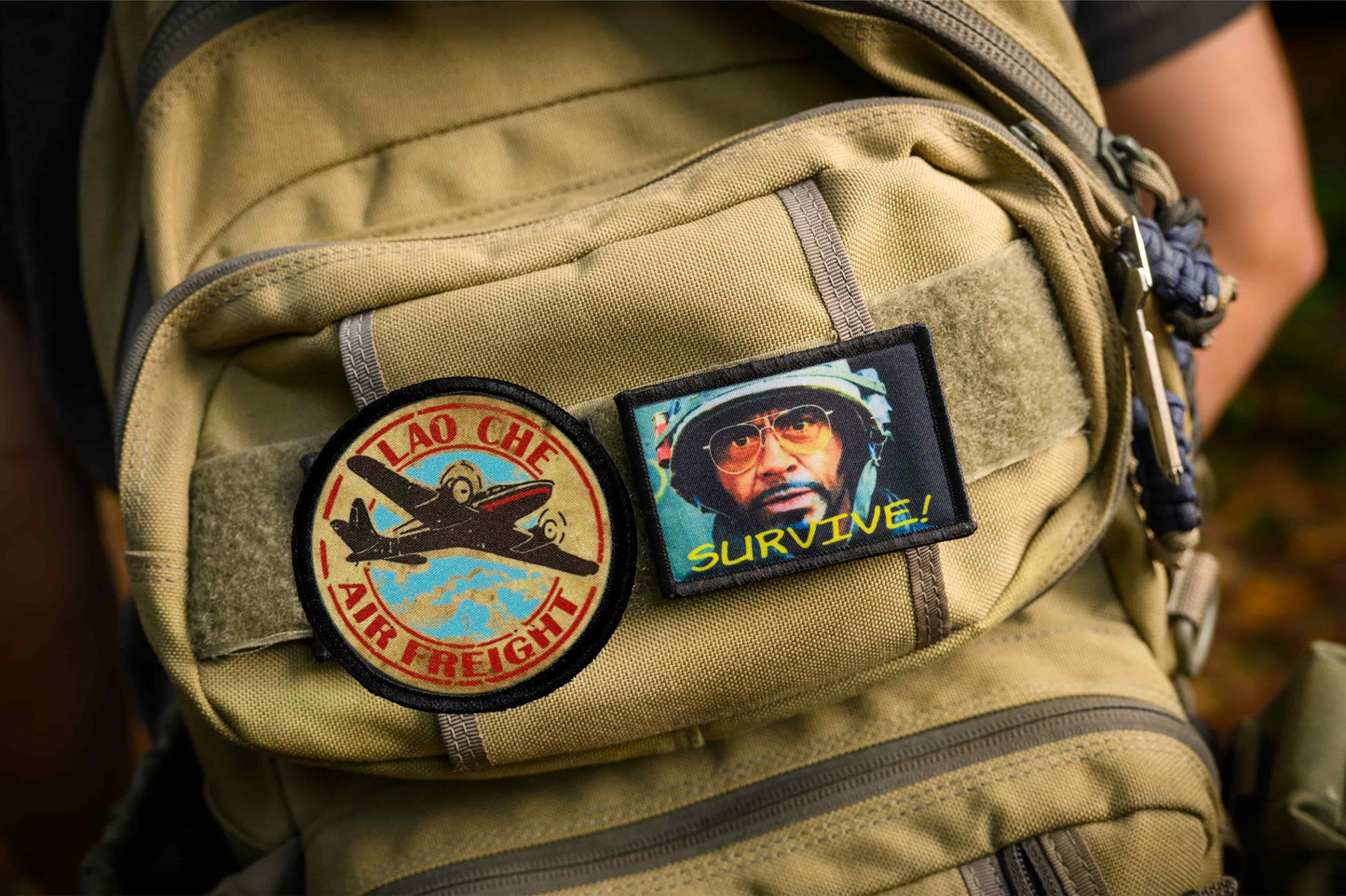 Lao Che Air Freight Morale Patch 3" Hook and Loop on backpack