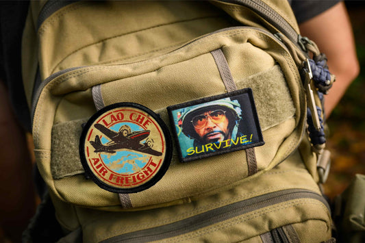 Lao Che Air Freight Morale Patch 3" Hook and Loop on backpack