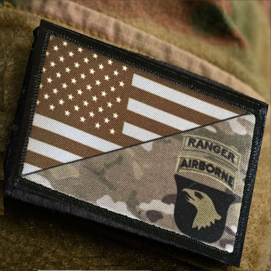 101st Airborne Ranger Subdued Morale Patch with hook and loop backing for plate carriers and tactical gear
