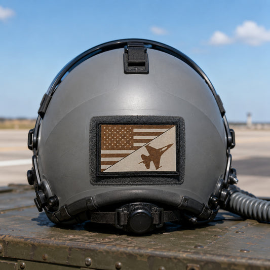 Subdued F-16 USA Flag Morale Patch displayed as an Air Force veteran gift idea