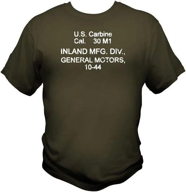 Inland M1 Carbine Receiver Stamp T Shirt T Shirts Redheaded T Shirts Small Olive Drab