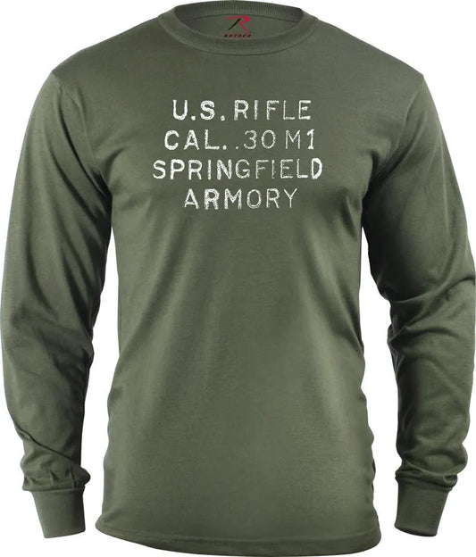 Springfield Amory M1 Garand Receiver T Shirt T Shirts Redheaded T Shirts Small LONG SLEEVE Olive Drab