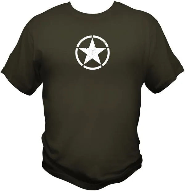 WWII US Invasion Star T Shirt T Shirts Redheaded T Shirts Small Olive Drab