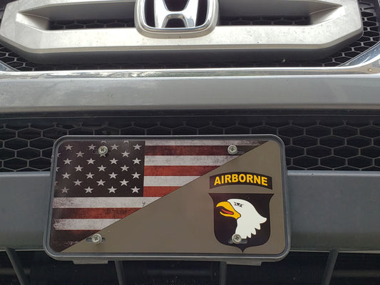101st Airborne Screaming Eagles USA Flag License Plate license plate Redheaded T Shirts 