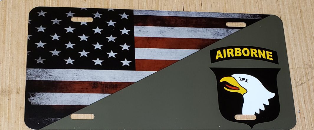 101st Airborne Screaming Eagles USA Flag License Plate license plate Redheaded T Shirts