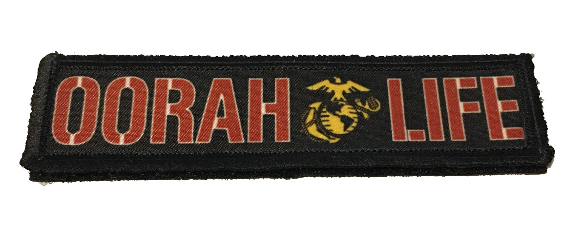 1x4 "Oorah Life" Marines USMC Morale Patch Morale Patches Redheaded T Shirts 