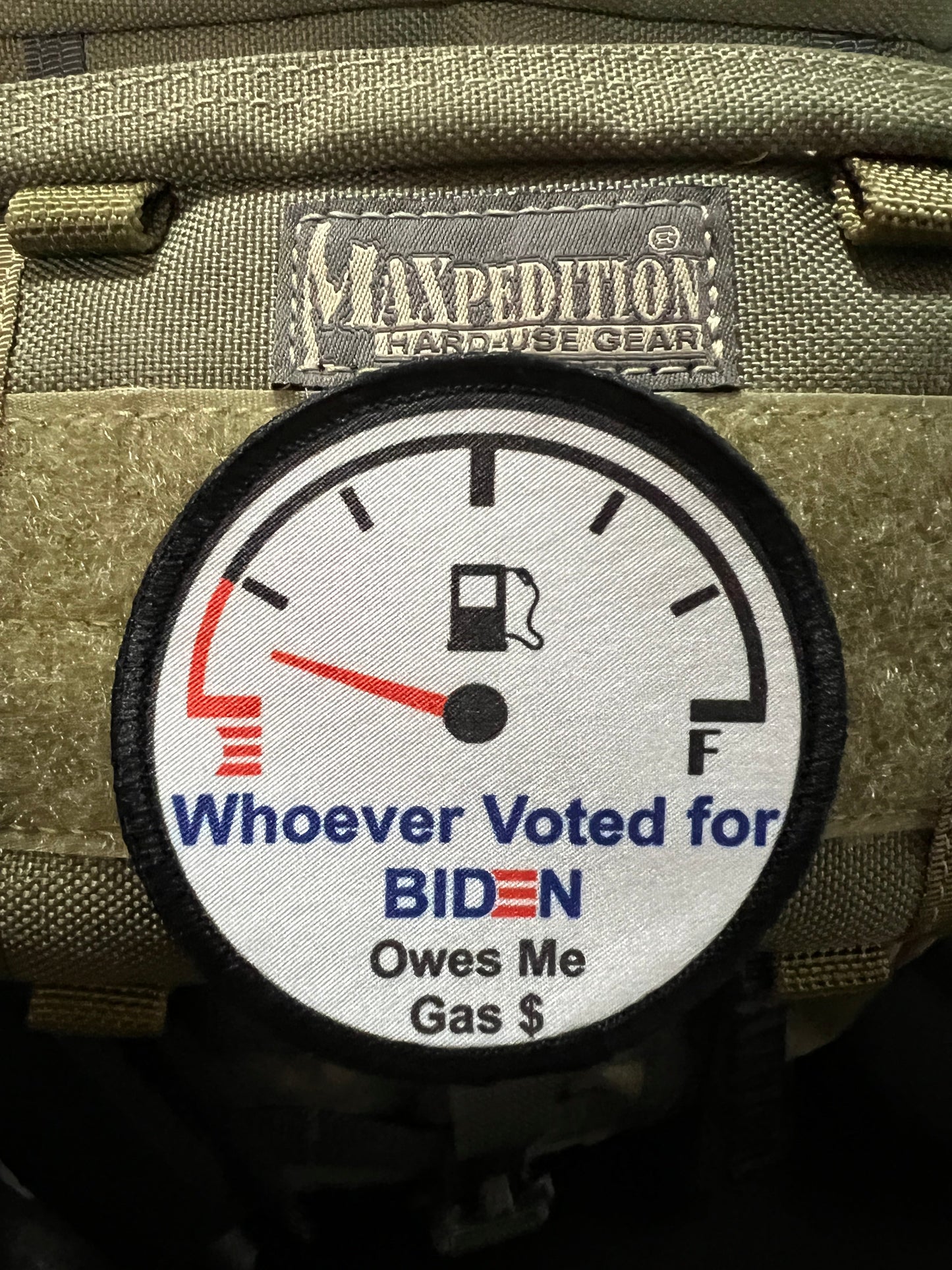 3" Biden Owes Me Gas Money Funny Morale Patch Morale Patches Redheaded T Shirts