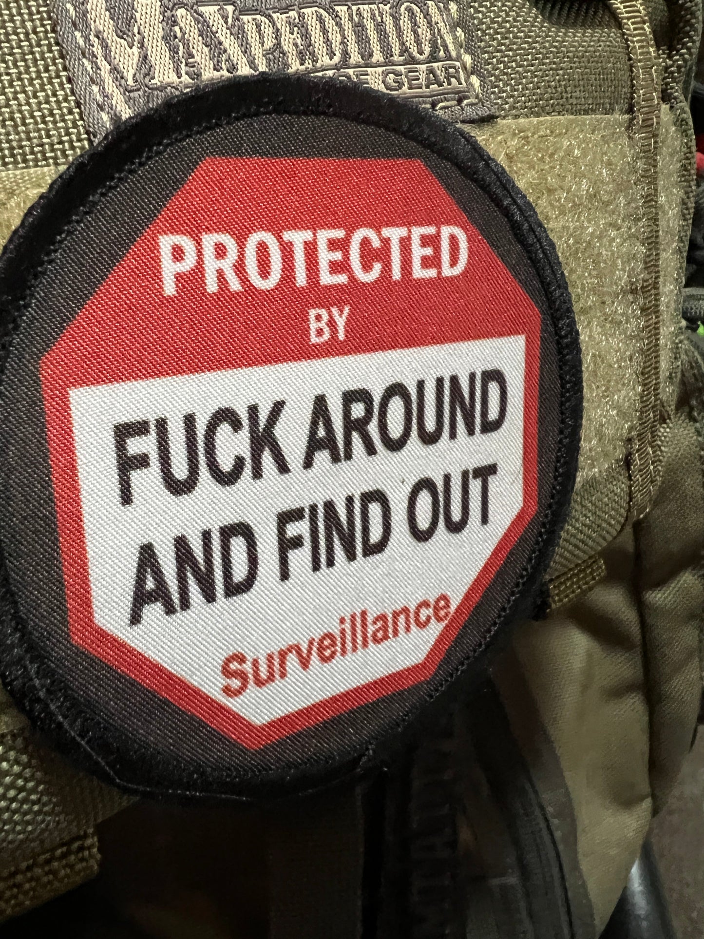3" Warning Sign F-ck Around and Find Out Morale Patch Morale Patches Redheaded T Shirts