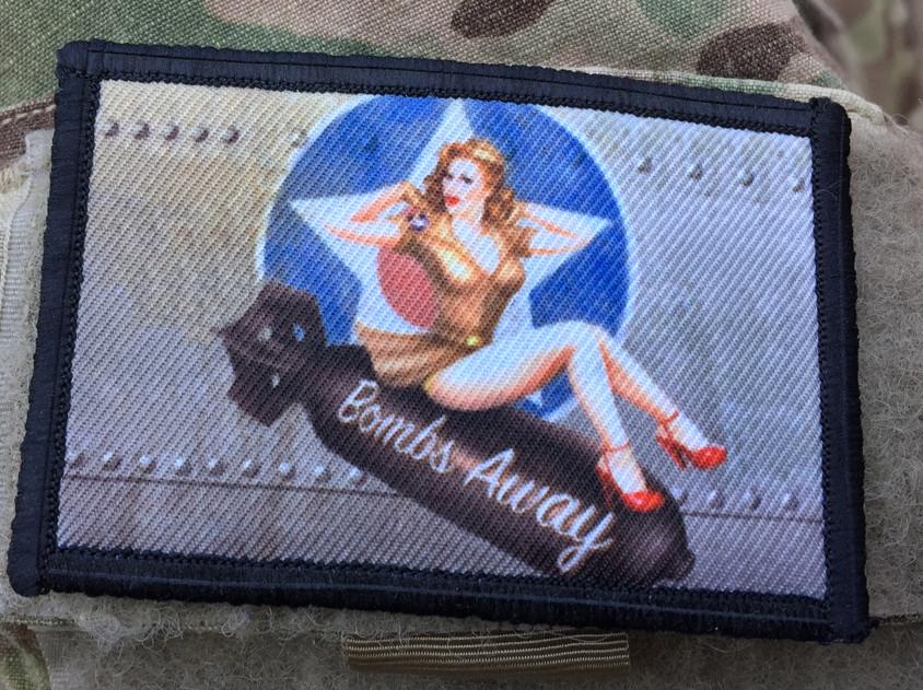 Bombs Away WWII Bomber Nose Art Pin Up Girl Morale Patch Morale Patches Redheaded T Shirts