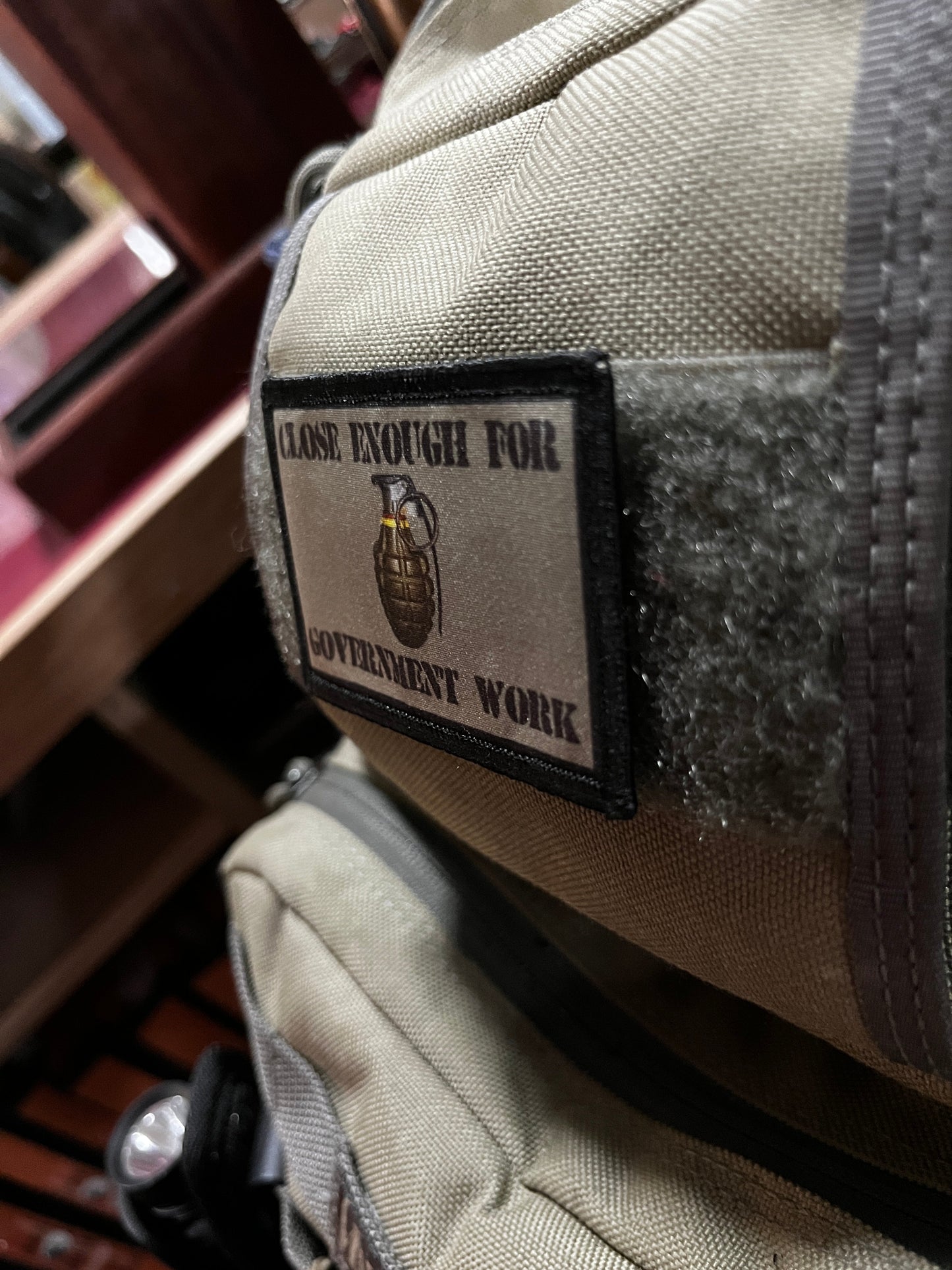 Close Enough for Government Work Grenade Morale Patch Morale Patches Redheaded T Shirts