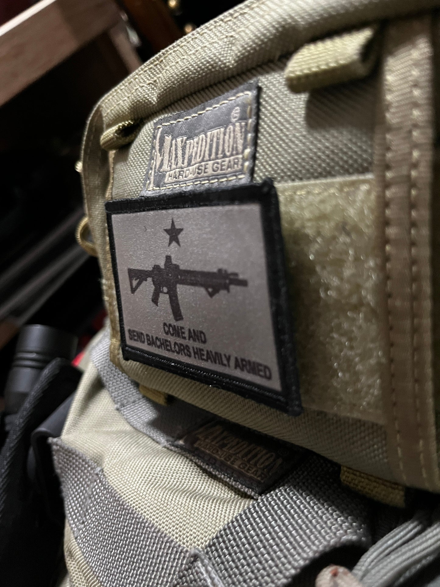 Come and Send Bachelors Heavily Armed Morale Patch Morale Patches Redheaded T Shirts