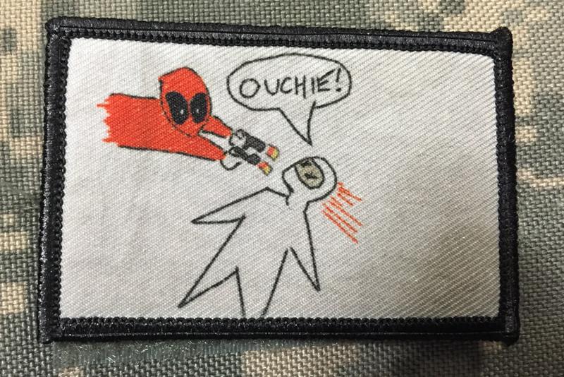 Deadpool 'Ouchie' Drawing Morale Patch Morale Patches Redheaded T Shirts 