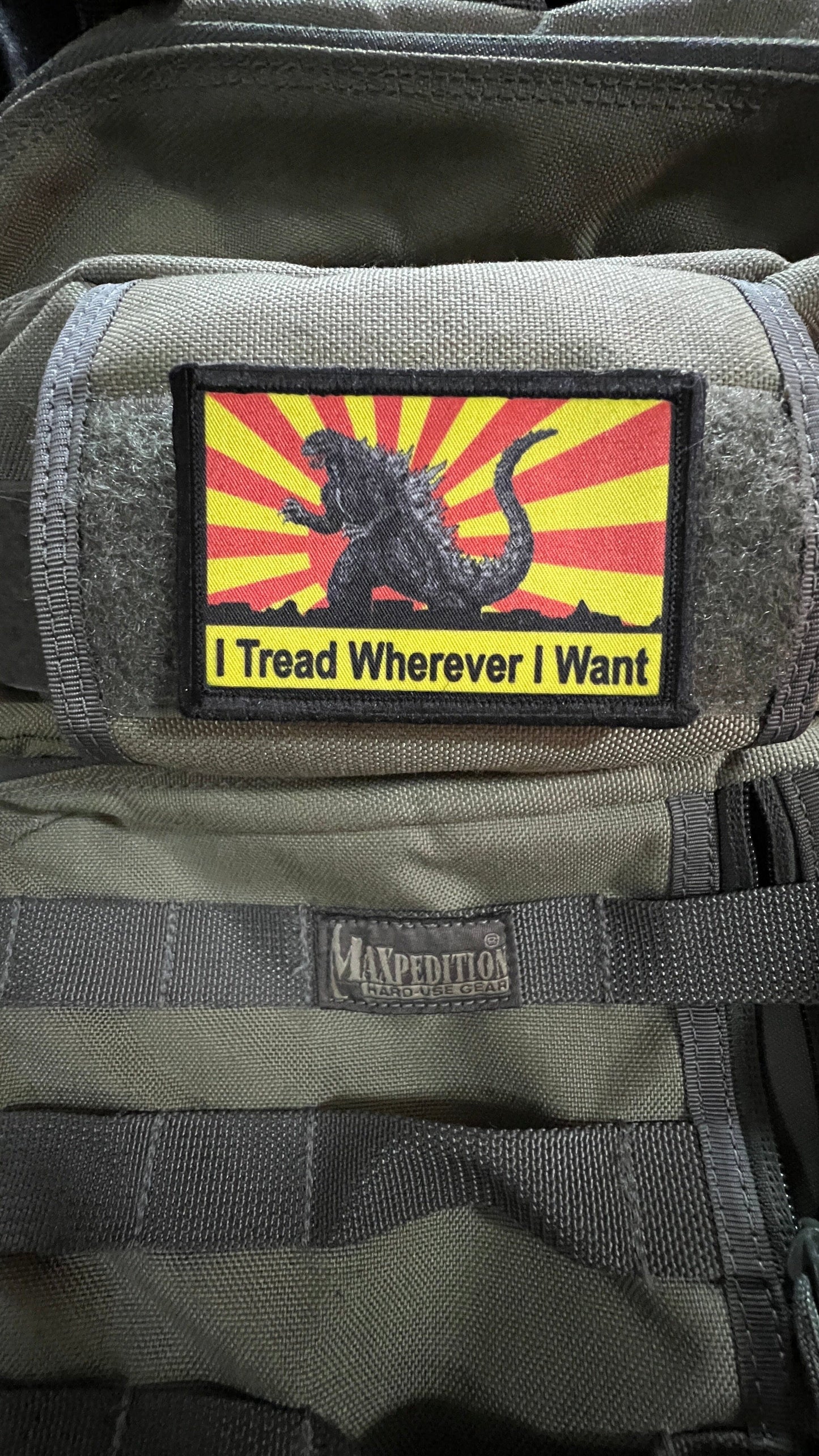 I Tread Wherever I Want Godzilla Morale Patch Morale Patches Redheaded T Shirts