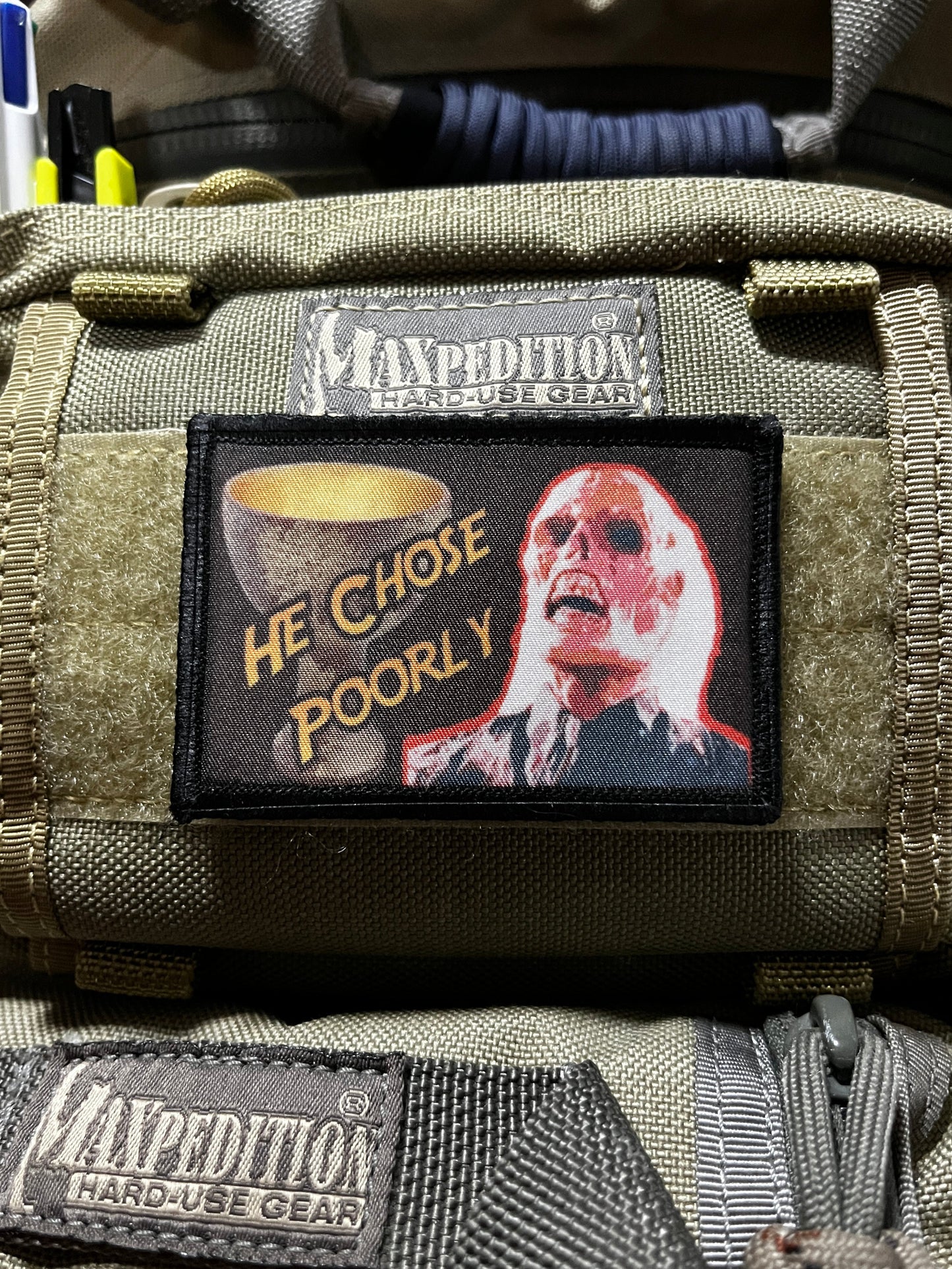Indiana Jones He Chose Poorly Raiders of the Lost Ark Morale Patch Morale Patches Redheaded T Shirts