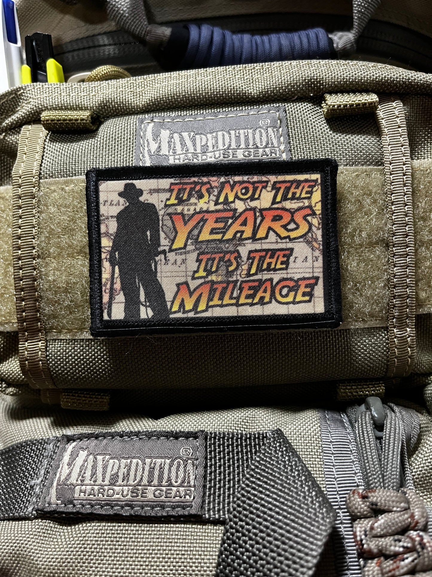 It's Not the Years it's The Mileage Indiana Jones Morale Patch Morale Patches Redheaded T Shirts