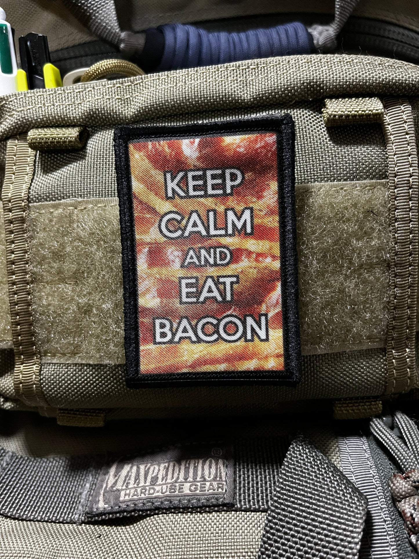 Keep Calm and Eat Bacon Morale Patch Morale Patches Redheaded T Shirts