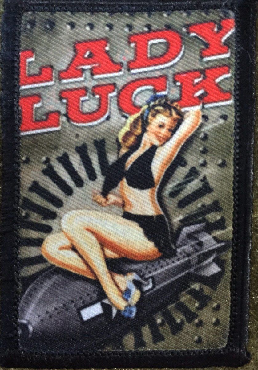 Lady Luck WWII Bomber Nose Art Pin Up Girl Morale Patch Morale Patches Redheaded T Shirts