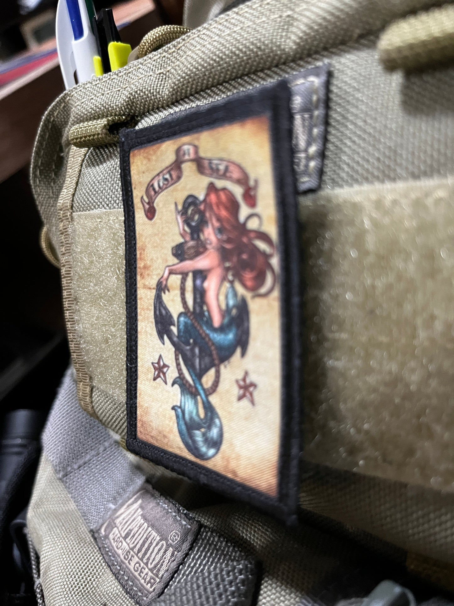 Lost at Sea Mermaid Tattoo Morale Patch Morale Patches Redheaded T Shirts