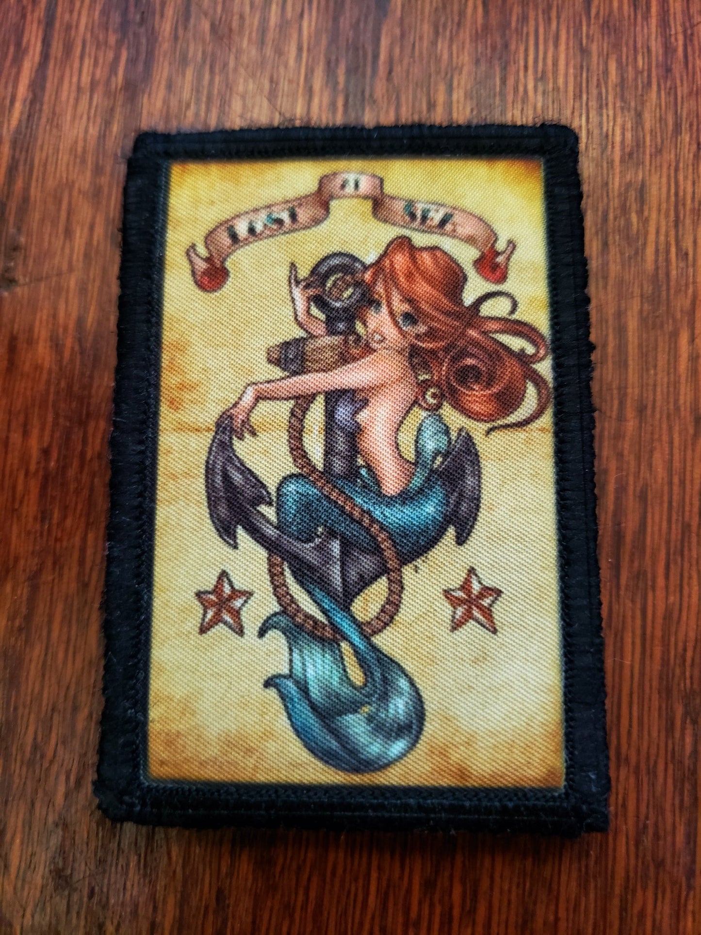 Mermaid Tattoo "Lost At Sea" Morale Patch Morale Patches Redheaded T Shirts