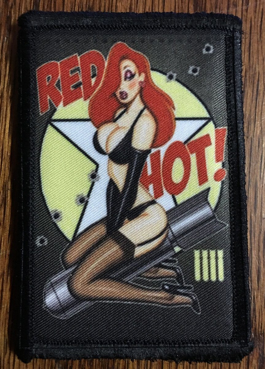 Red Hot WWII Bomber Nose Art Pin Up Girl Morale Patch Morale Patches Redheaded T Shirts