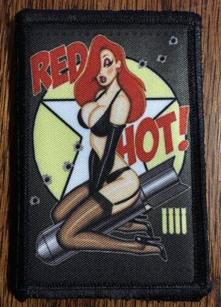 Red Hot WWII Bomber Nose Art Pin Up Girl Morale Patch