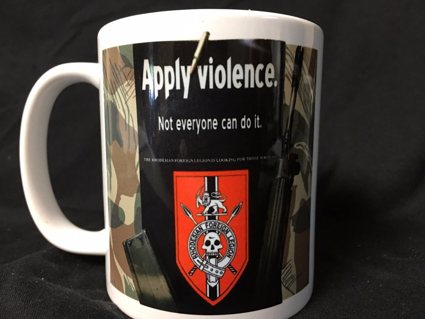 Rhodesian Army Apply Violence FAL Coffee Mug Coffee Mugs Redheadedtshirts.com