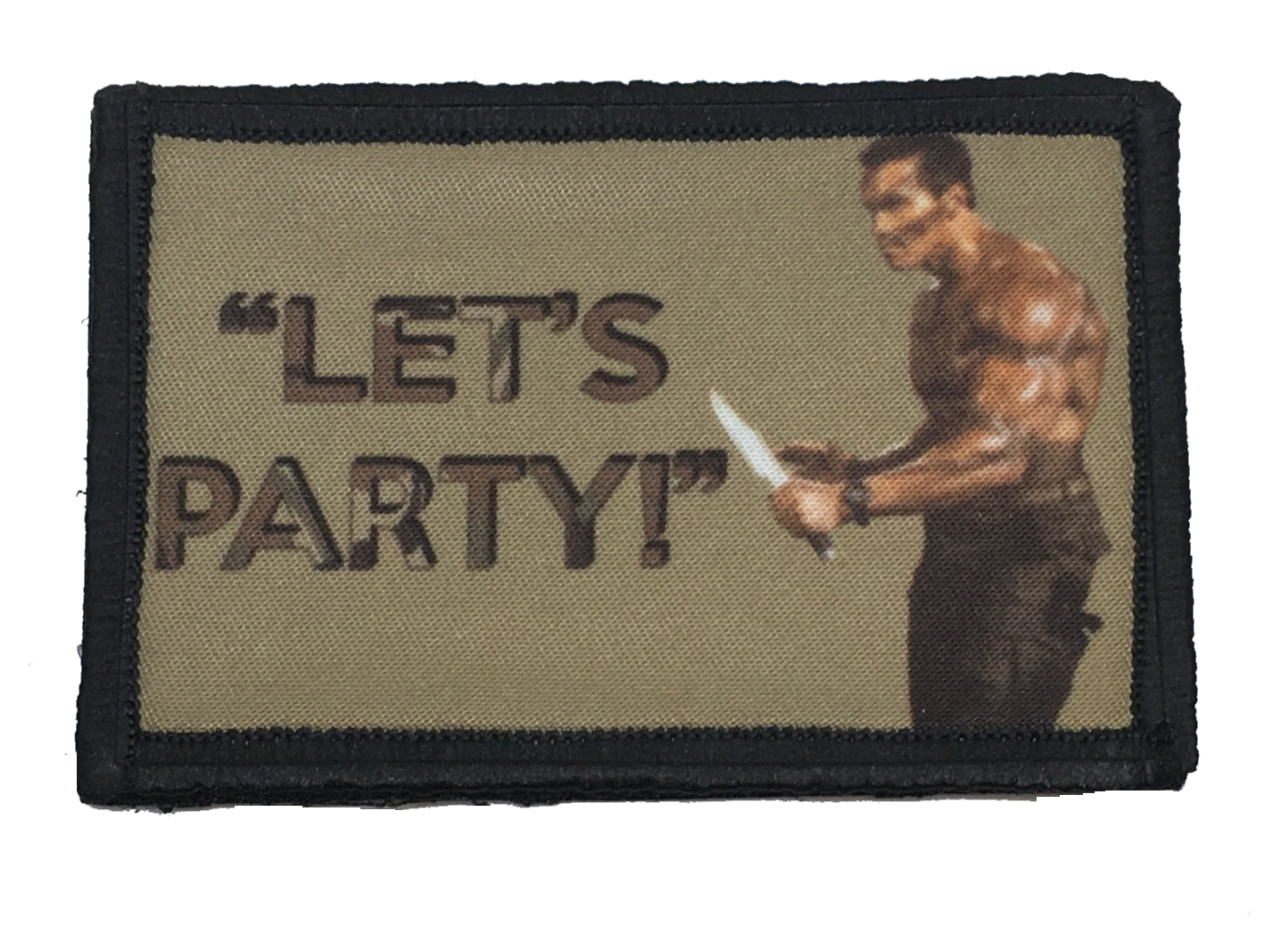 Schwarzenegger "Let's Party" Commando Movie Morale Patch Morale Patches Redheaded T Shirts