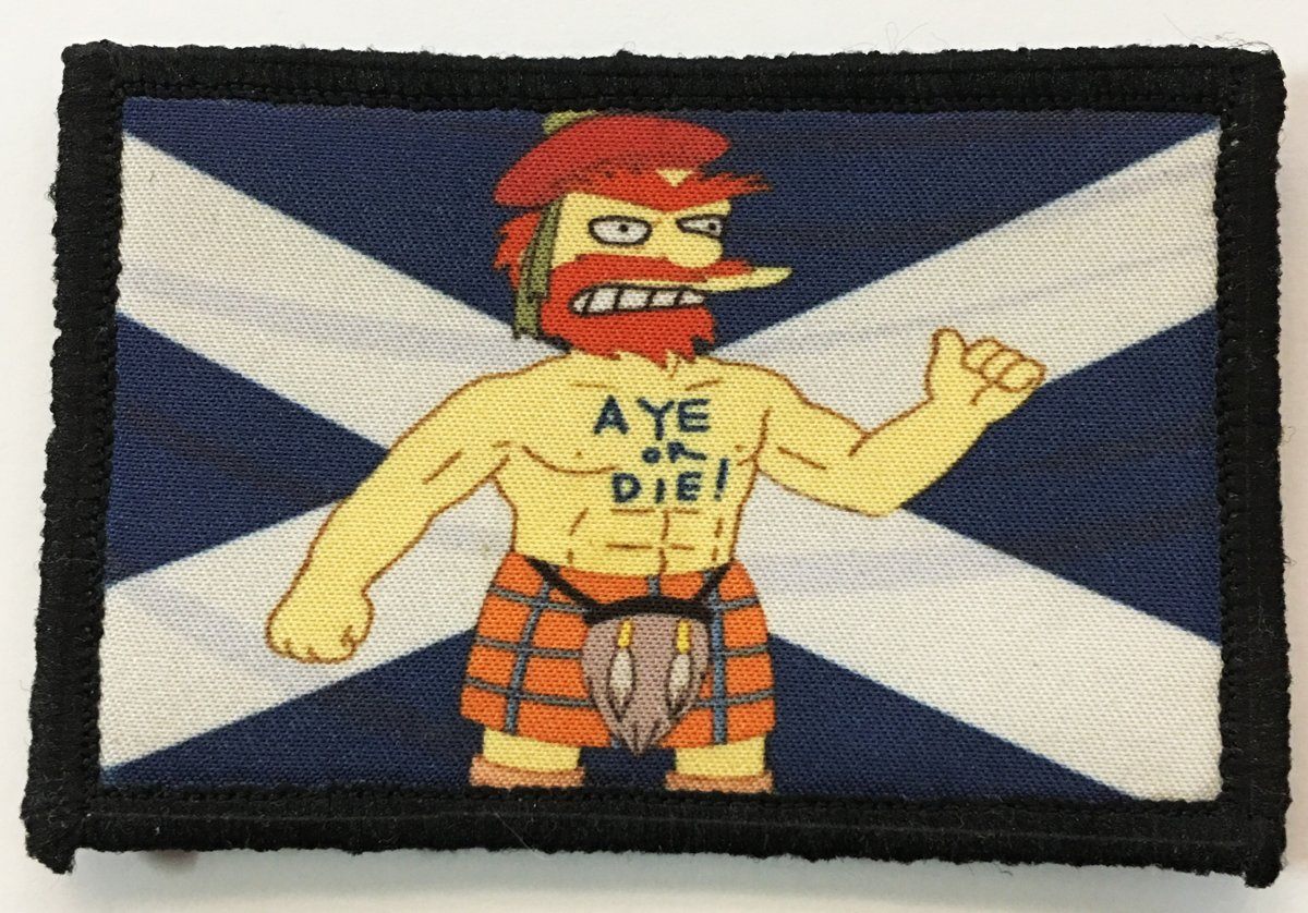 The Simpsons Groundskeeper Willie Scotland Flag Morale Patch Morale Patches Redheaded T Shirts