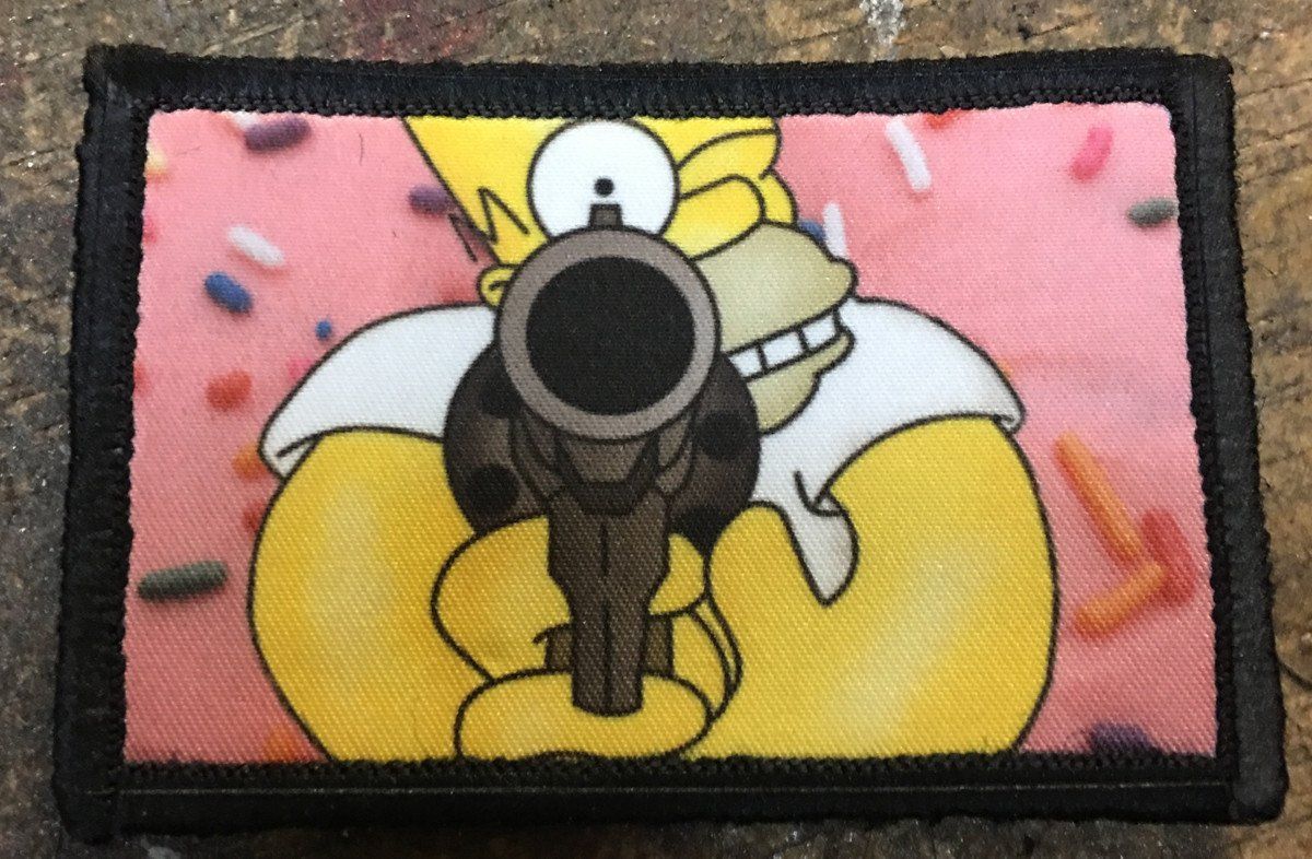 The Simpsons Homer Pistol Donut Morale Patch Morale Patches Redheaded T Shirts