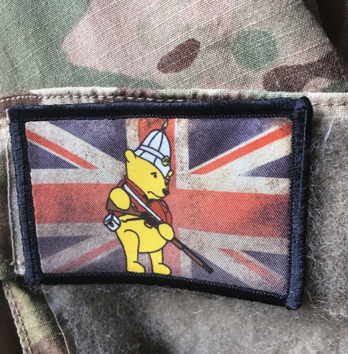 Union Jack Winnie the Pooh with Martini Henry Morale Patch Morale Patches Redheaded T Shirts