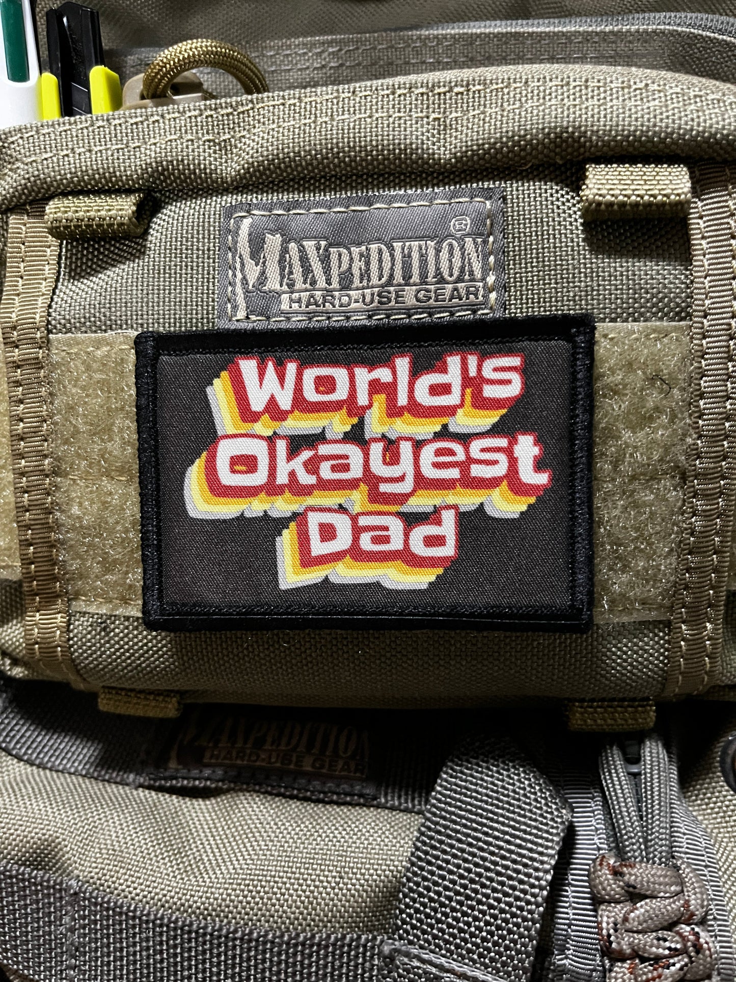 World's Okayest Dad Morale Patch Morale Patches Redheaded T Shirts