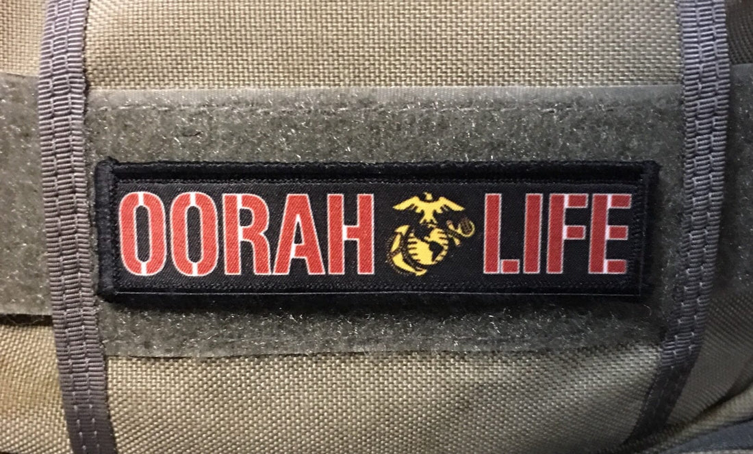 Celebrate the Marine Corps Spirit with the "Oorah Life" Marines USMC 1x4 Morale Patch by Redheaded Productions
