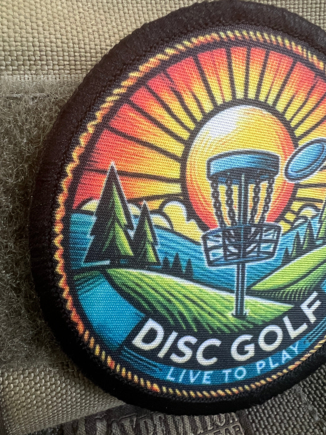 Celebrate Your Love for Disc Golf with the Disc Golf: Live to Play Morale Patch by Redheaded Productions