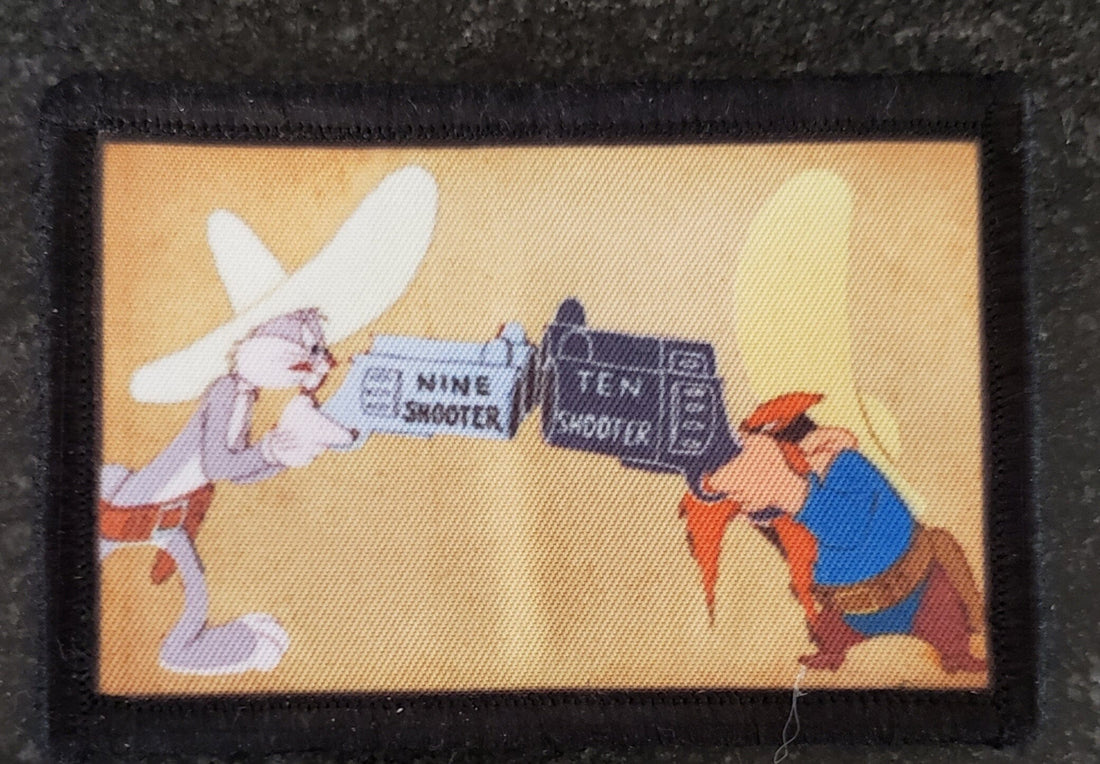 Embrace the Classic Duo with the 10 Shooter Bugs Bunny and Yosemite Sam Velcro Morale Patch by Redheaded Productions