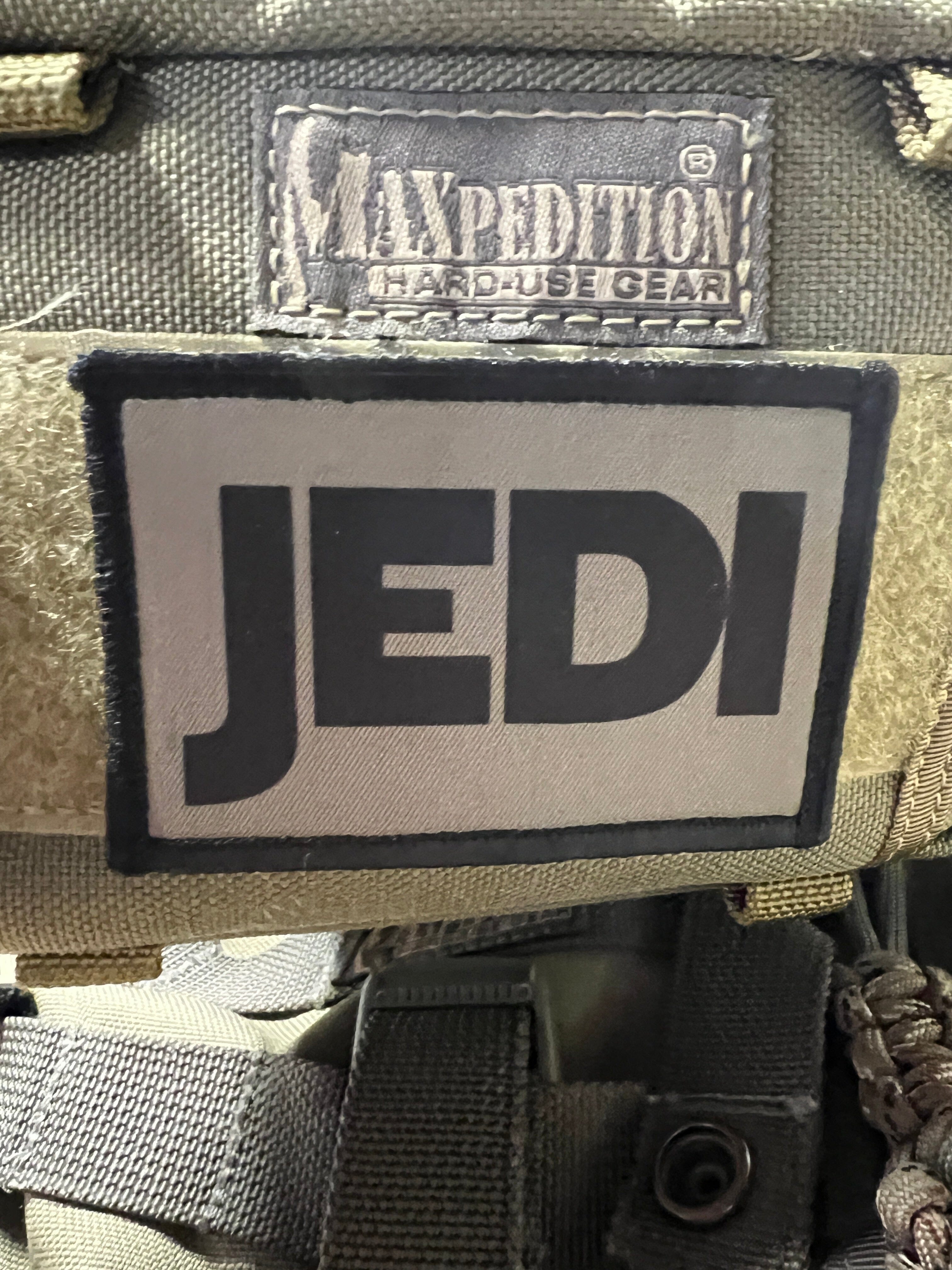 thumbnail interactive-video image 1 of JEDI ACU TACTICAL Hook Patch - 2x1 Inch - Velcro Backing - Morale Patch 1 of 5