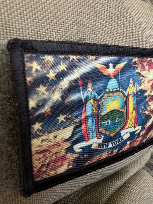 New York State Flag Morale Patch. Distressed USA Flag Patch