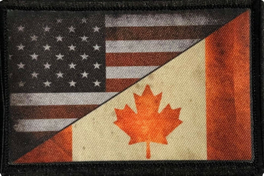 Show your patriotism with the Distressed Canada / USA flag Morale Patch from Redheadedtshirts.com