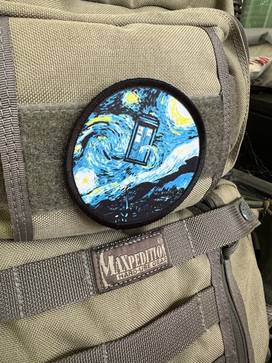 Travel in Style with the "Van Gogh TARDIS" Morale Patch by Redheaded Productions