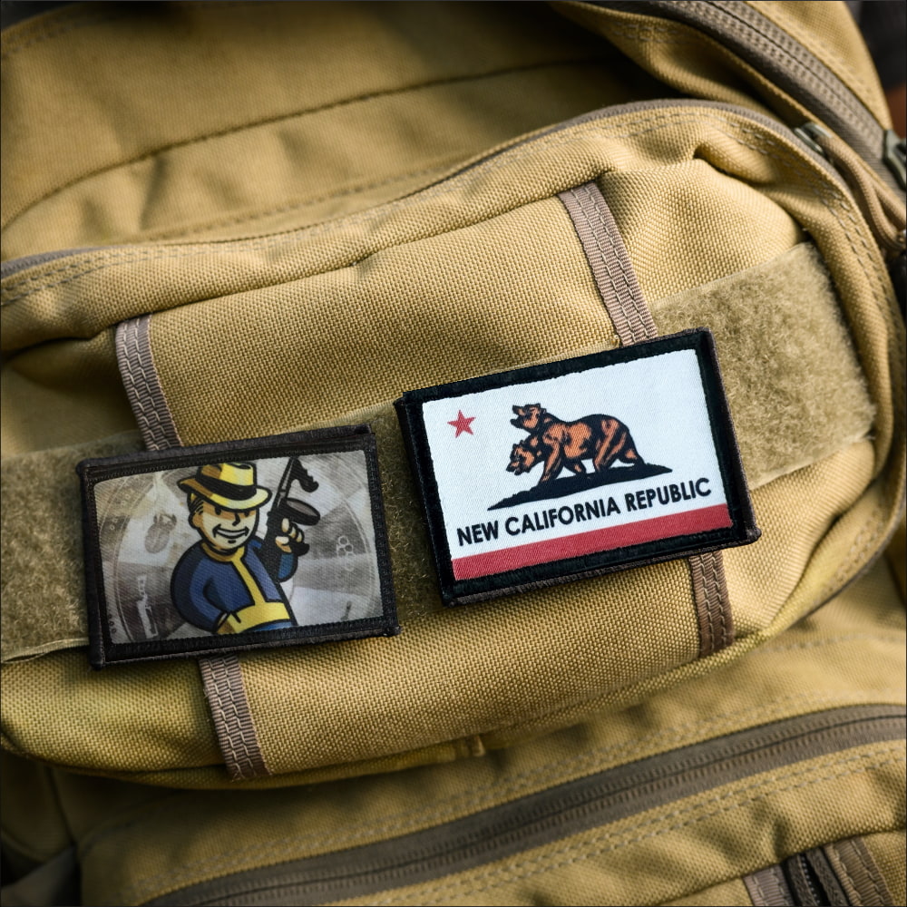 Fallout Vault Boy Morale Patch on backpack