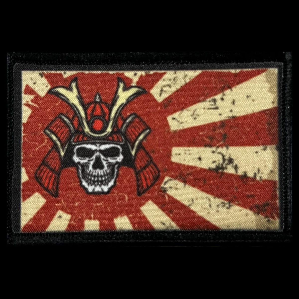 Samurai Skull Rising Sun Flag morale patch with armored skull and distressed red sunburst artwork