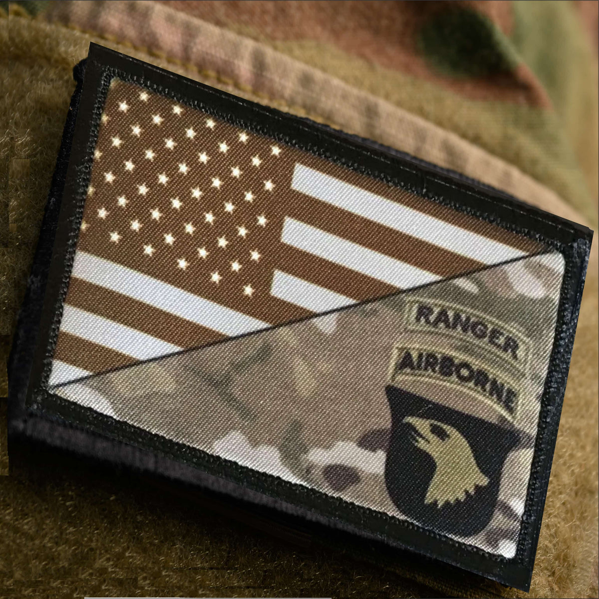 101st Airborne Ranger Subdued Morale Patch with hook and loop backing for plate carriers and tactical gear