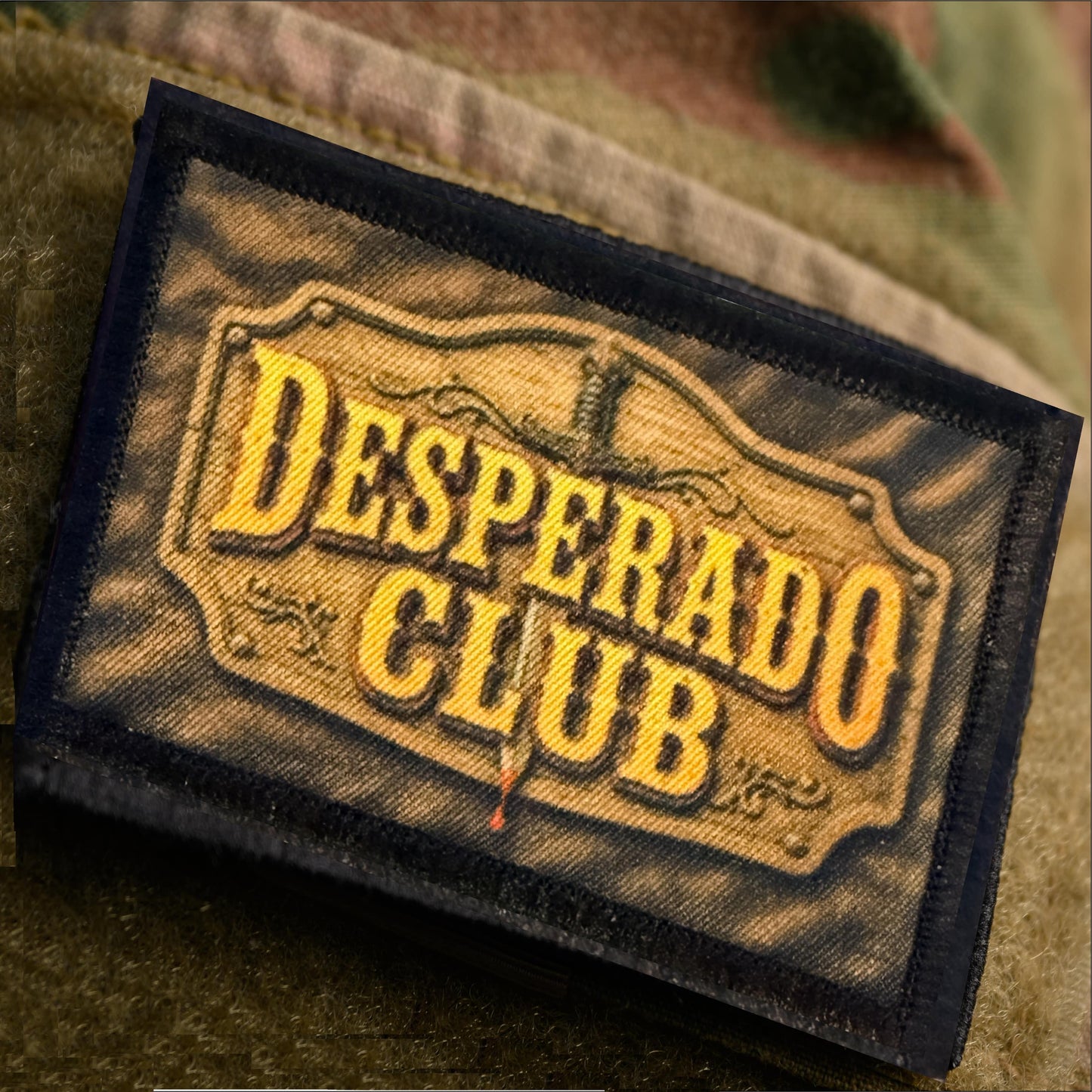 Desperado club Dungeon Crawler Carl Morale path hook and loop on OCP camo sleeve