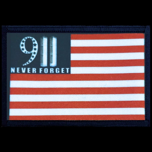 9/11 Never Forget USA Flag Morale Patch — a heartfelt memorial tribute gift for veterans and first responders