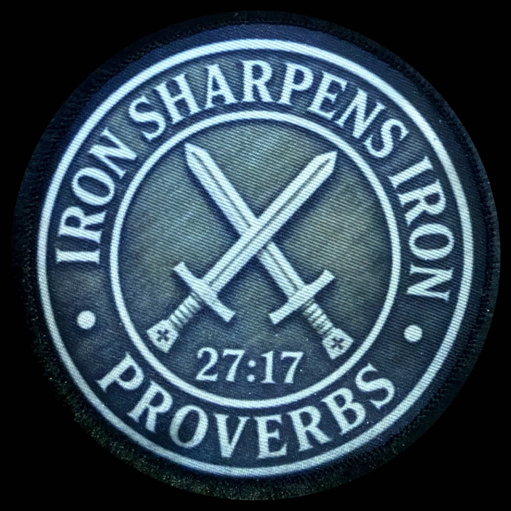 Iron Sharpens Iron Proverbs Morale  patch as a Christian gift for men, veterans, and soldiers