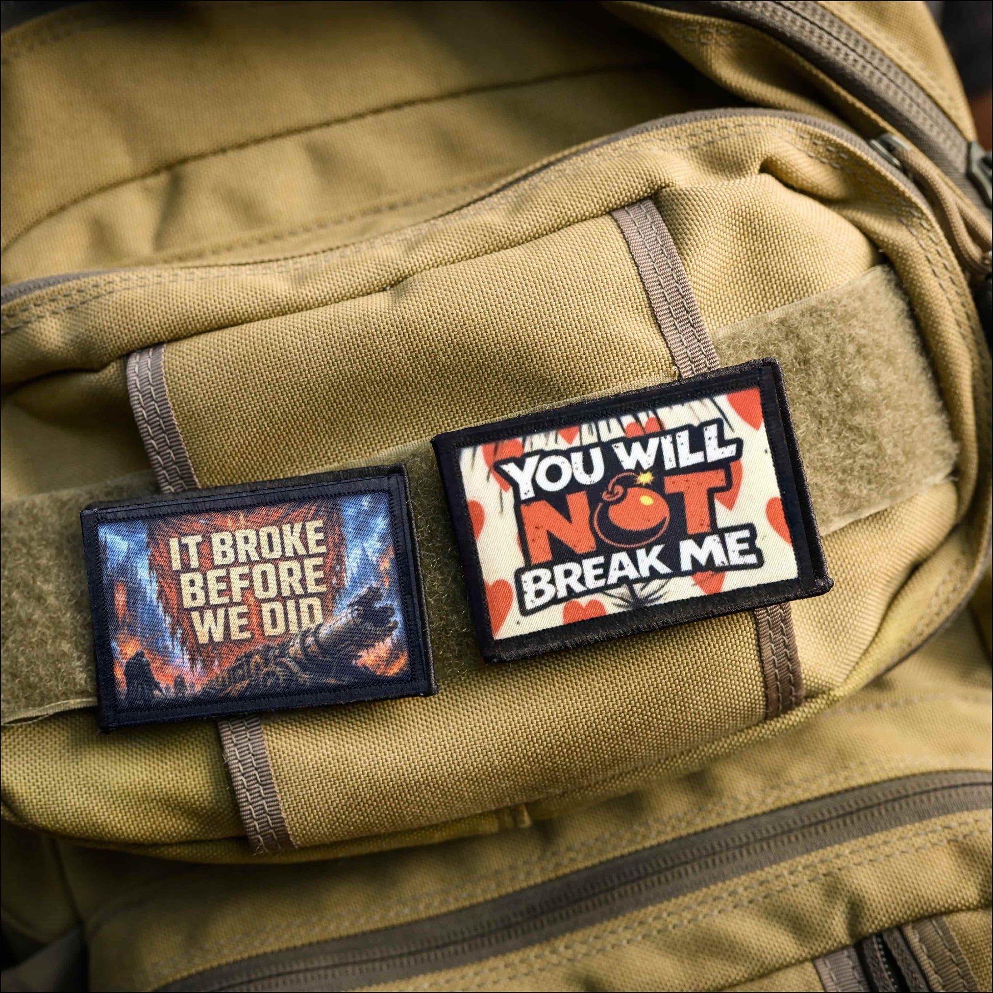 It Broke Before We Did  morale patch for Warhammer 40K Imperial Guard Cadia gamers on a tactical backpack