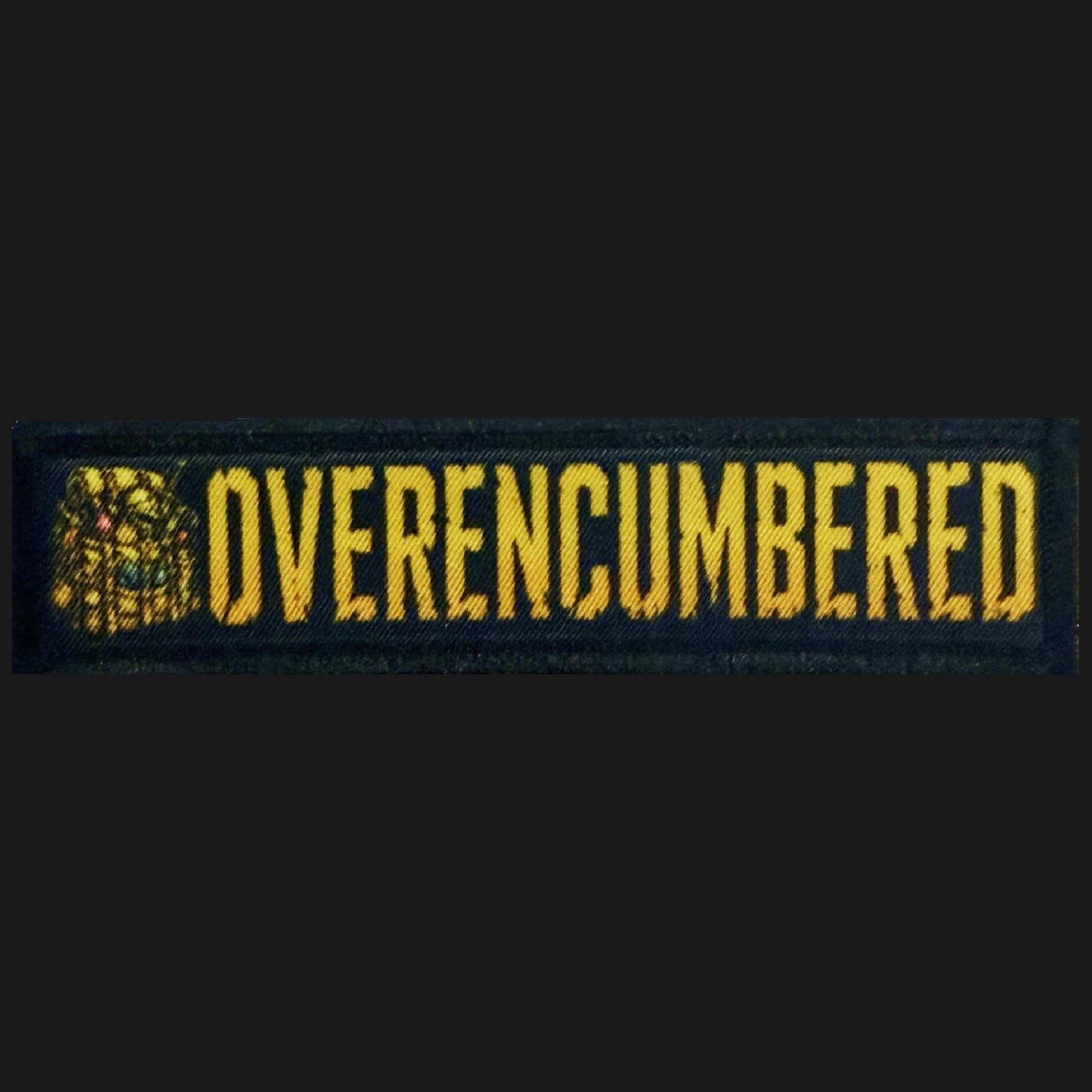 Overencumbered morale patch as a funny gift for RPG gamers and open-world loot hoarders