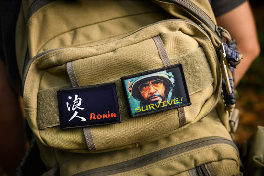 Ronin Samurai morale patch with Japanese kanji on a tactical backpack