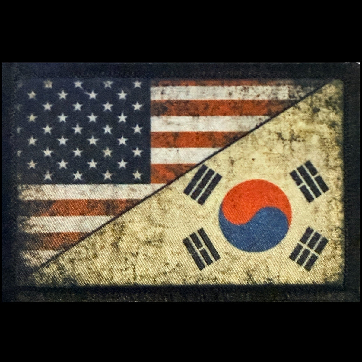 Distressed USA South Korean Flag Morale Patch with weathered American and Korean imagery