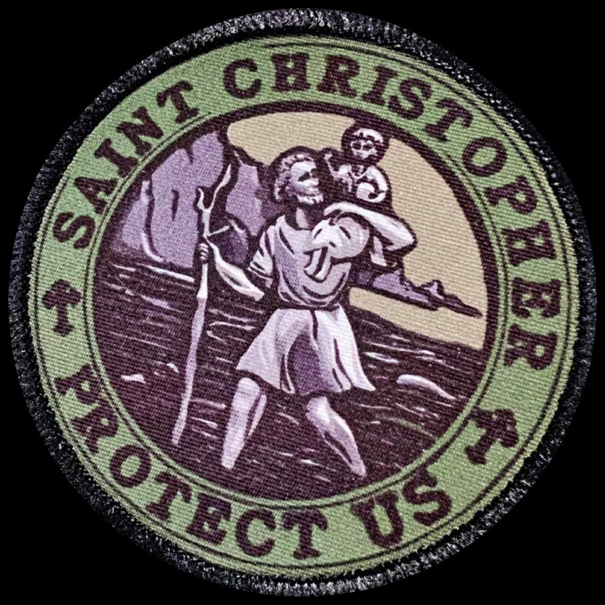 St Christopher Protect Us Morale Patch with Hook and Loop Backing